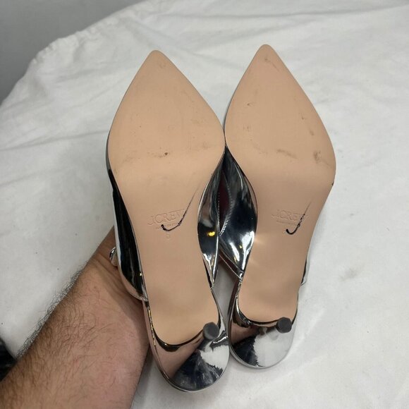 J.Crew $228 Colette Mule Heels Silver Specchio Italian Leather Size 6 BM692 - Picture 6 of 8